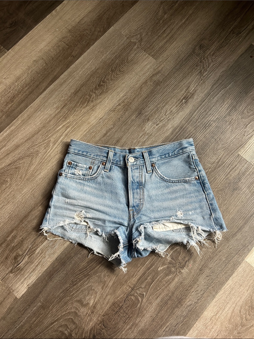 Levi's Light Blue Distressed Cutoff Denim Shorts